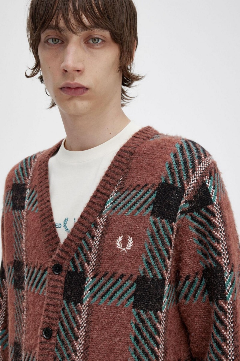 Prendas De Punto Fred Perry Glitch Tartan Cardigan Hombre Marrom | BMXSD67200