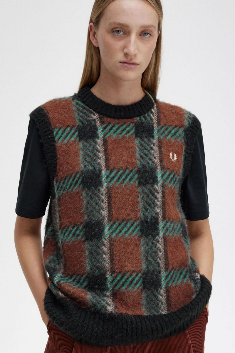 Prendas De Punto Fred Perry Glitch Tartan De Punto Tank Mujer Marrom | MXIIZ52684