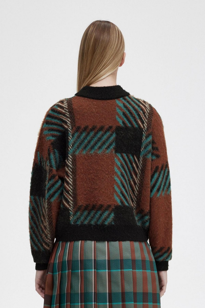 Prendas De Punto Fred Perry Glitch Tartan Jumper Mujer Marrom | MXJVR87963