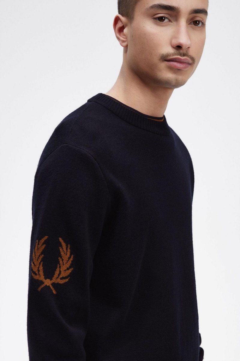 Prendas De Punto Fred Perry Laurel Wreath Crew- Neck Jumper Hombre Azul Marino | MMXFT43492