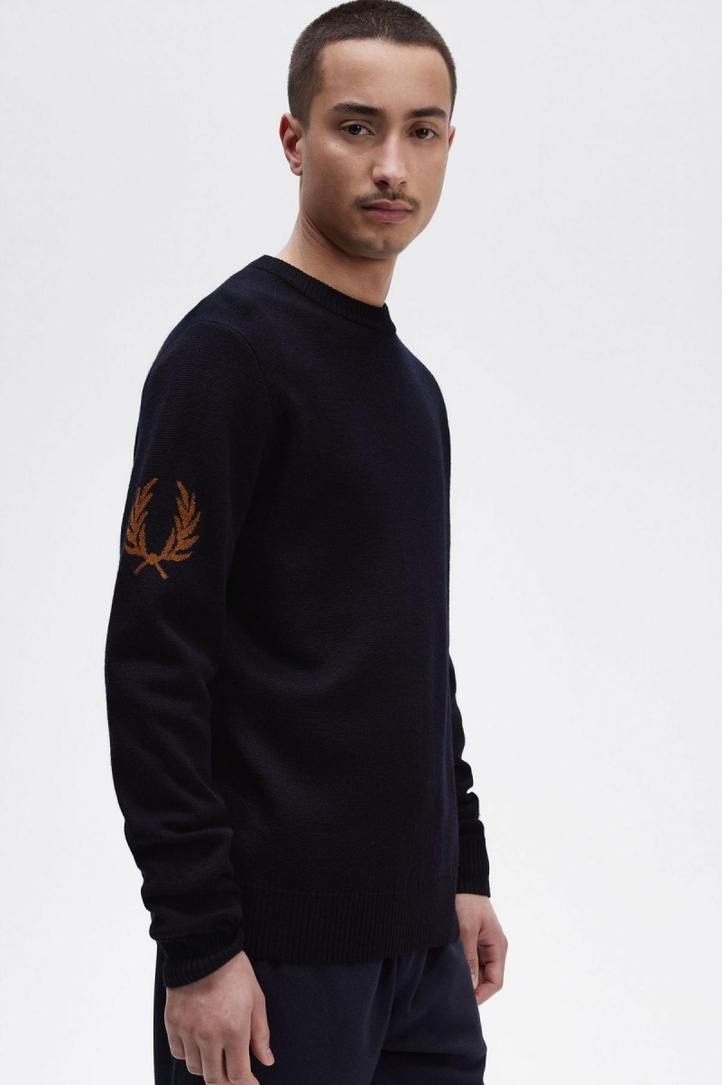 Prendas De Punto Fred Perry Laurel Wreath Crew- Neck Jumper Hombre Azul Marino | MMXFT43492