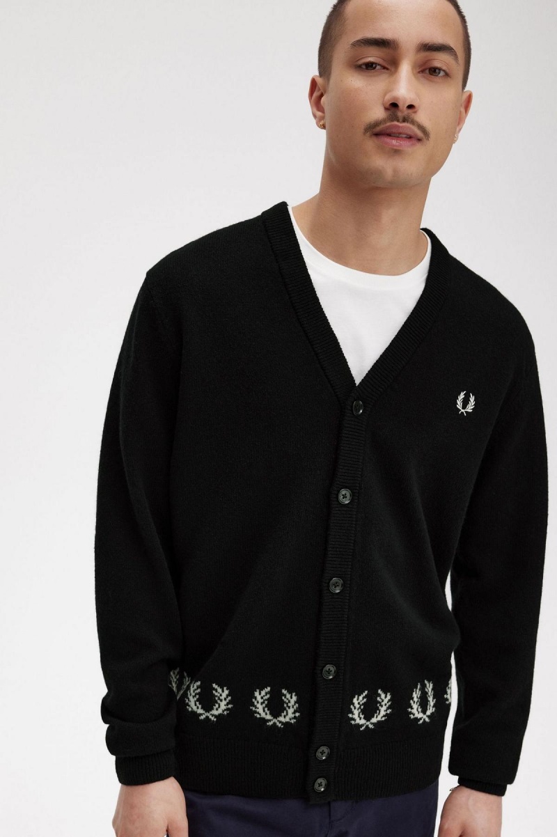 Prendas De Punto Fred Perry Laurel Wreath Trim Cardigan Hombre Negros | PMXQX91110