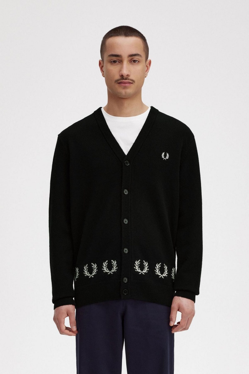 Prendas De Punto Fred Perry Laurel Wreath Trim Cardigan Hombre Negros | PMXQX91110