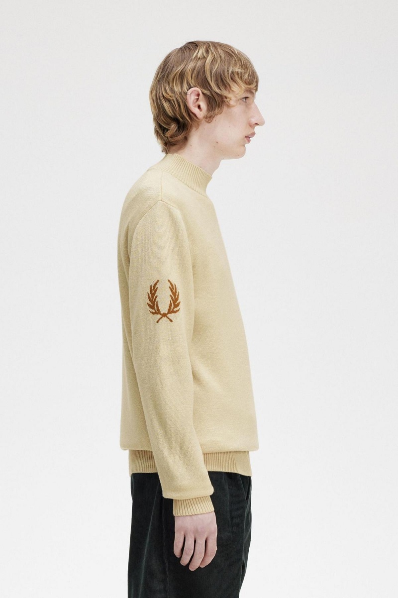 Prendas De Punto Fred Perry Laurel Wreath Mock Neck Jumper Hombre Oatmeal | MXJVR20057