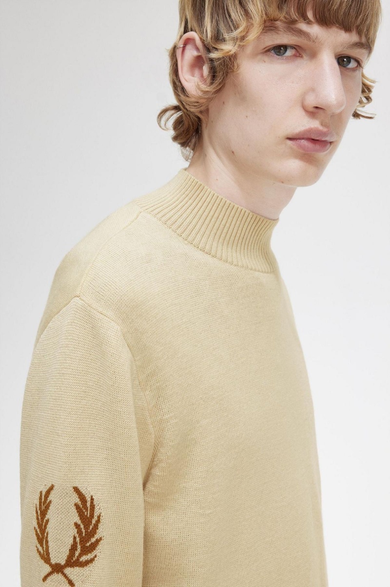 Prendas De Punto Fred Perry Laurel Wreath Mock Neck Jumper Hombre Oatmeal | MXJVR20057