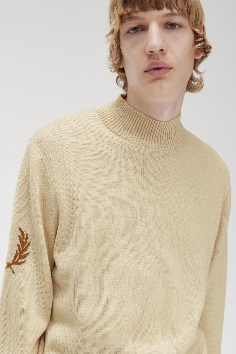 Prendas De Punto Fred Perry Laurel Wreath Mock Neck Jumper Hombre Oatmeal | MXJVR20057