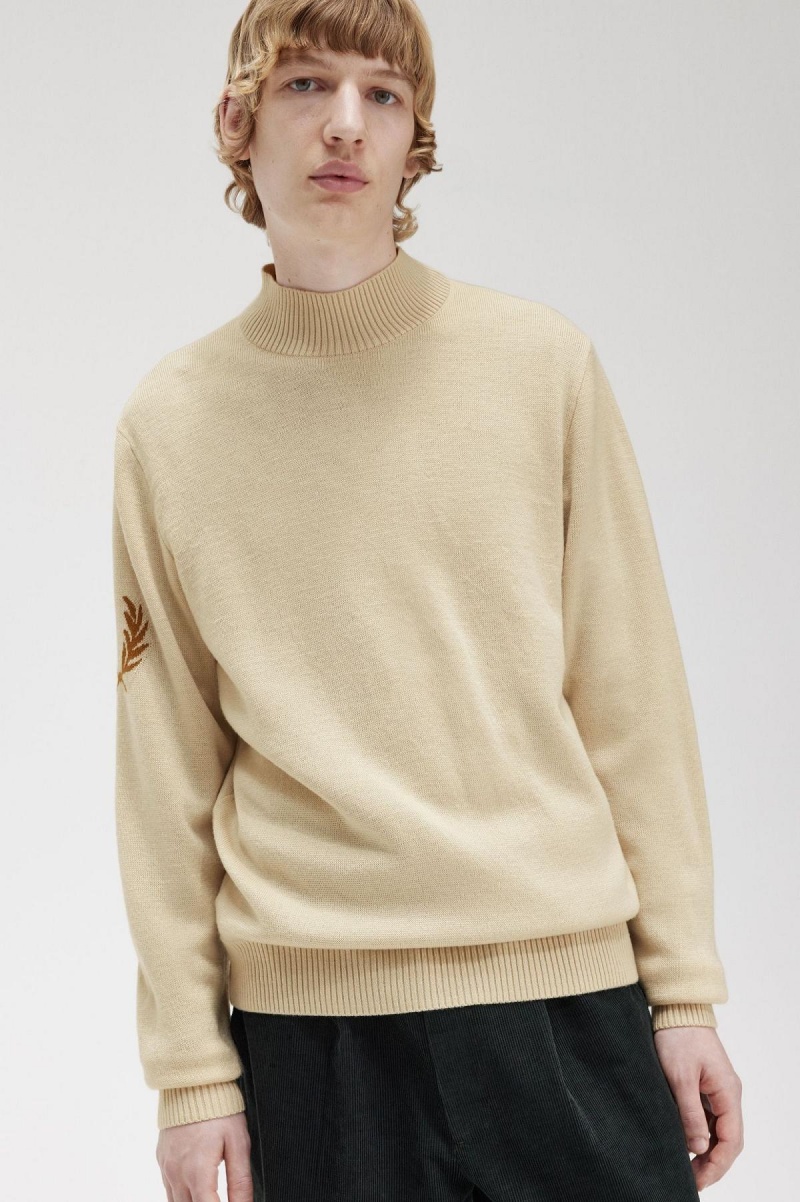 Prendas De Punto Fred Perry Laurel Wreath Mock Neck Jumper Hombre Oatmeal | MXJVR20057