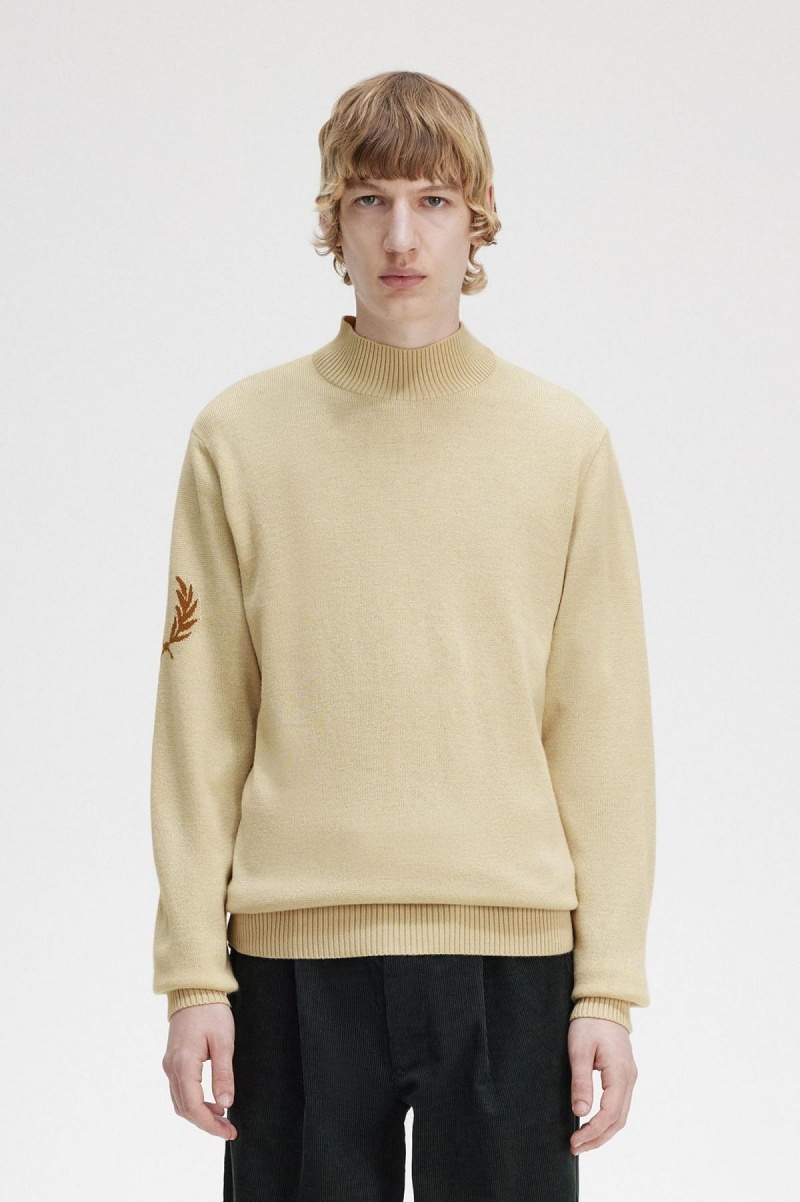 Prendas De Punto Fred Perry Laurel Wreath Mock Neck Jumper Hombre Oatmeal | MXJVR20057