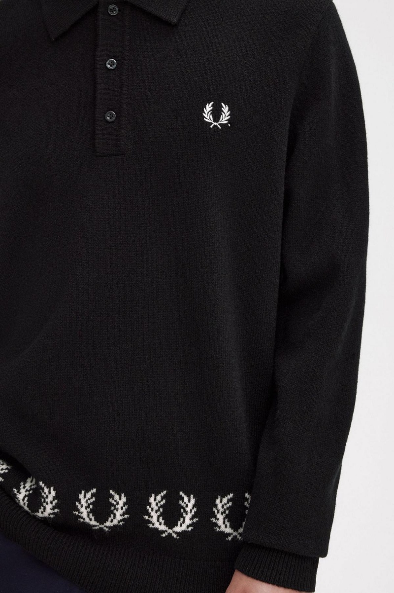 Prendas De Punto Fred Perry Laurel Wreath Trim De Punto Shirt Hombre Negros | XMXBH25166