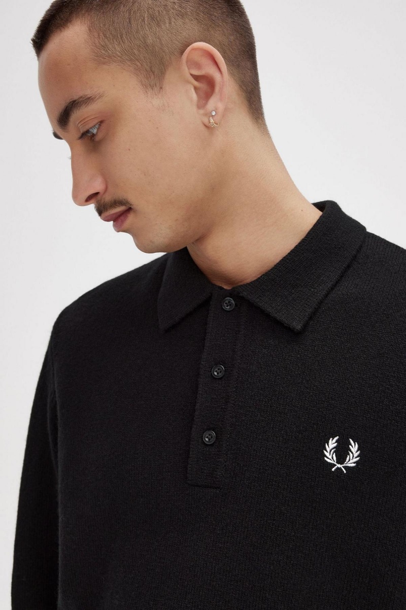 Prendas De Punto Fred Perry Laurel Wreath Trim De Punto Shirt Hombre Negros | XMXBH25166