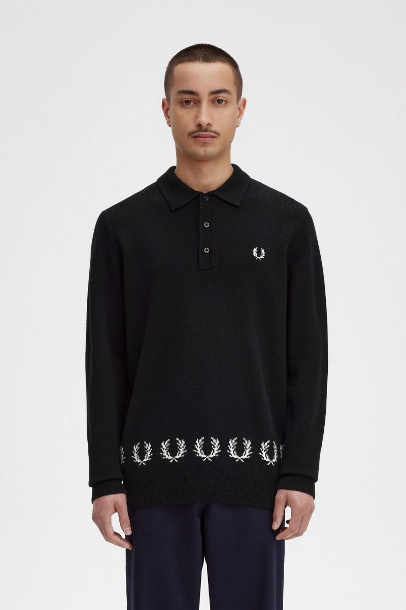 Prendas De Punto Fred Perry Laurel Wreath Trim De Punto Shirt Hombre Negros | XMXBH25166