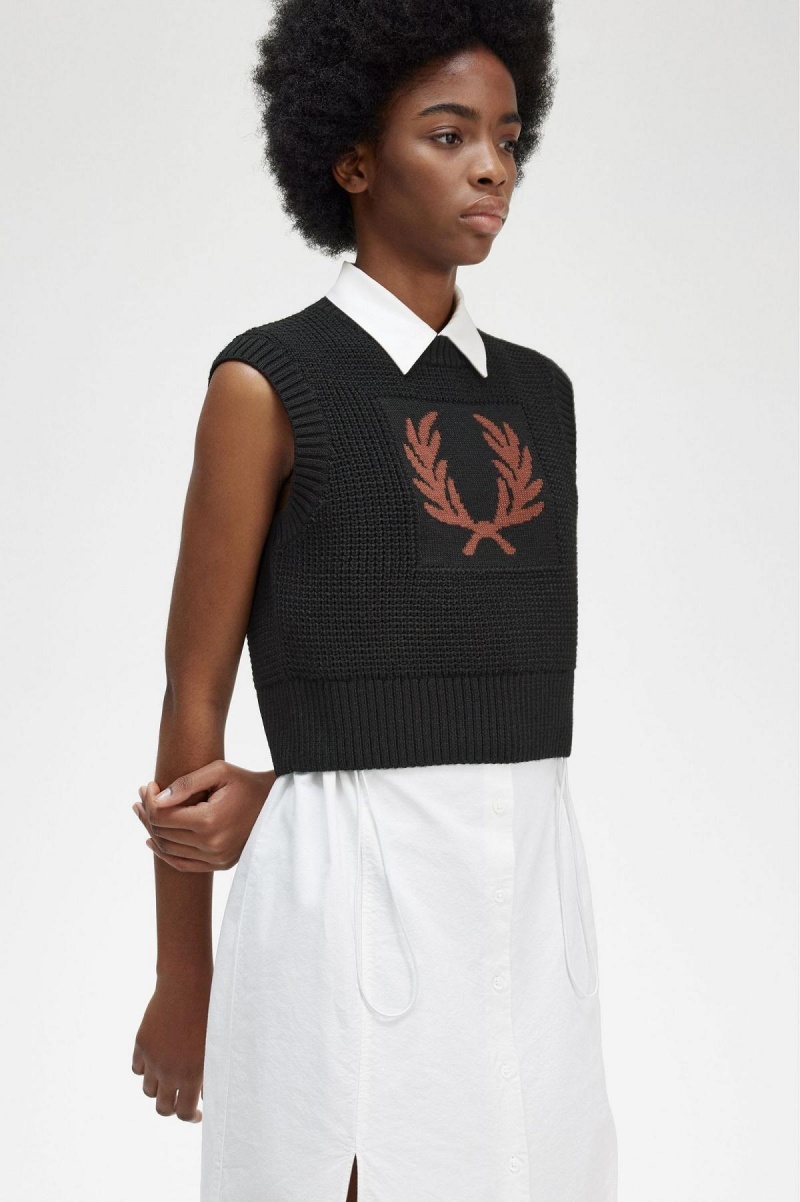 Prendas De Punto Fred Perry Laurel Wreath De Punto Tank Mujer Negros | YMXGT33663