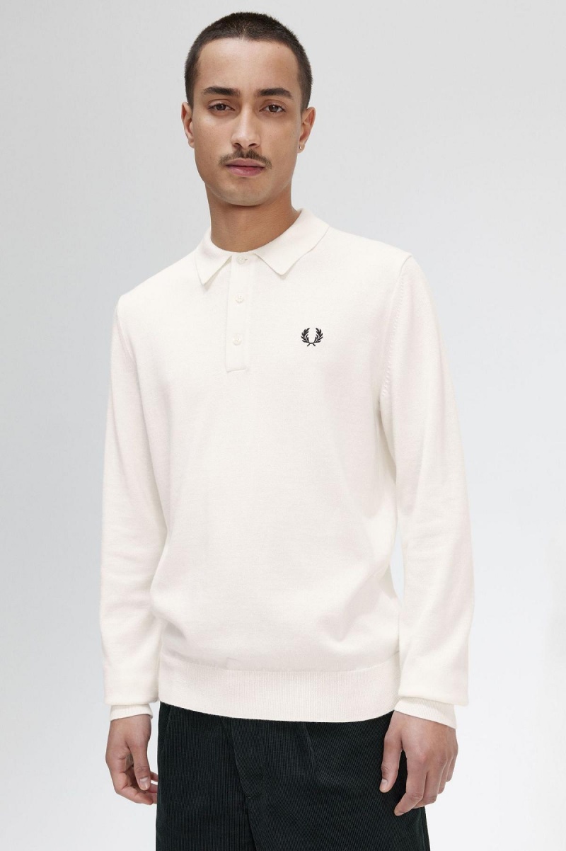 Prendas De Punto Fred Perry Long Sleeve De Punto Shirt Hombre Ecru | MMXFT24230