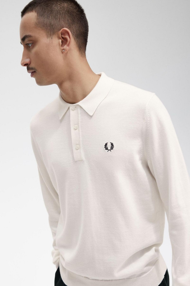 Prendas De Punto Fred Perry Long Sleeve De Punto Shirt Hombre Ecru | MMXFT24230