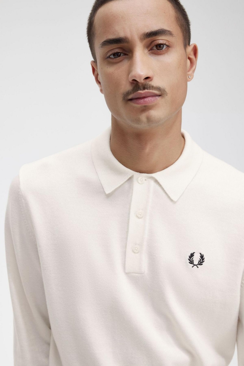 Prendas De Punto Fred Perry Long Sleeve De Punto Shirt Hombre Ecru | MMXFT24230