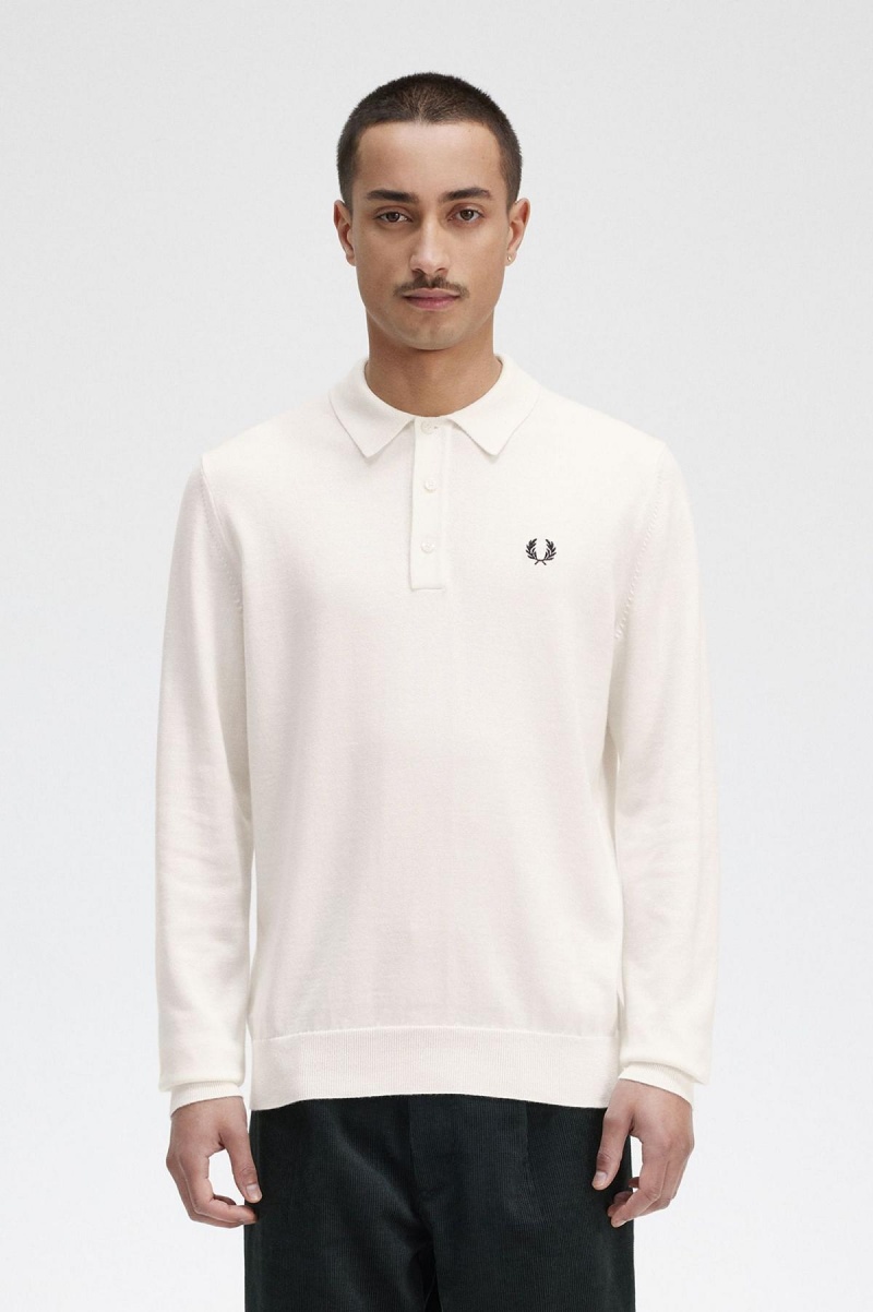 Prendas De Punto Fred Perry Long Sleeve De Punto Shirt Hombre Ecru | MMXFT24230