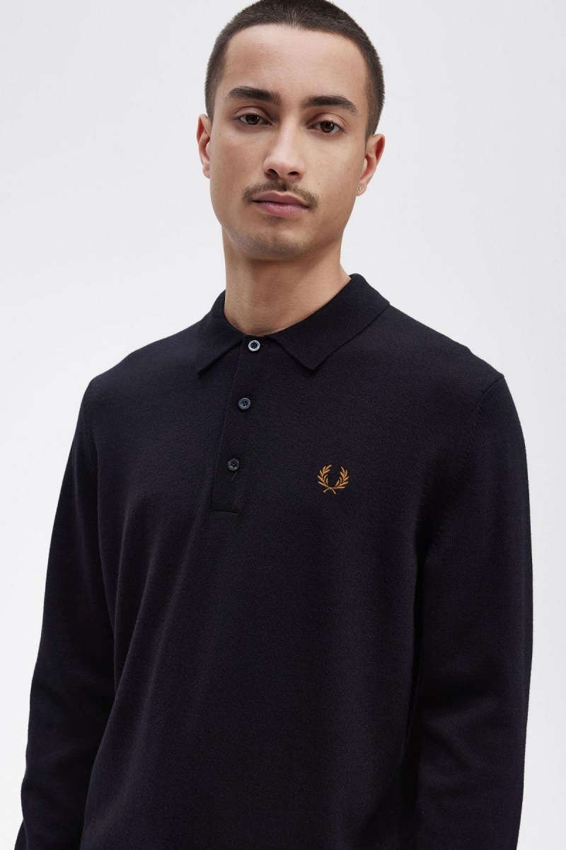 Prendas De Punto Fred Perry Long Sleeve De Punto Shirt Hombre Azul Marino | MXIIZ81043