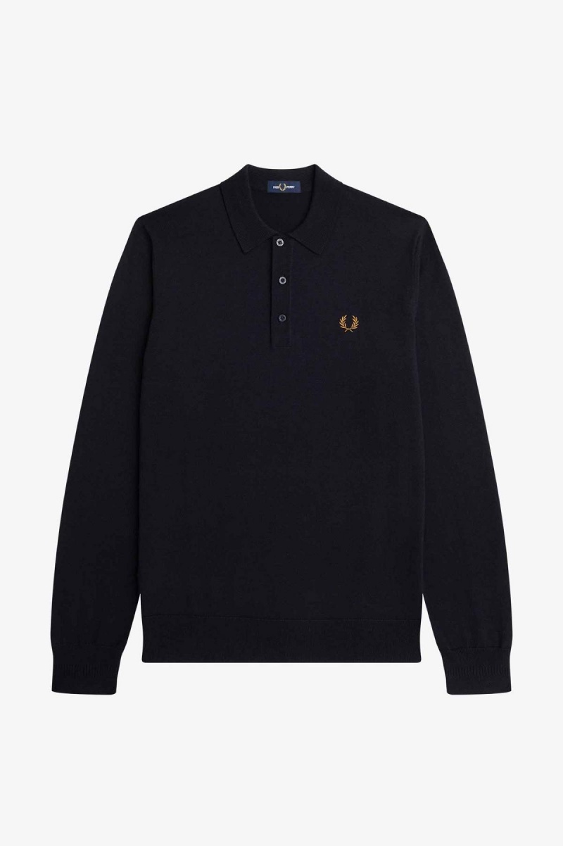 Prendas De Punto Fred Perry Long Sleeve De Punto Shirt Hombre Azul Marino | MXIIZ81043