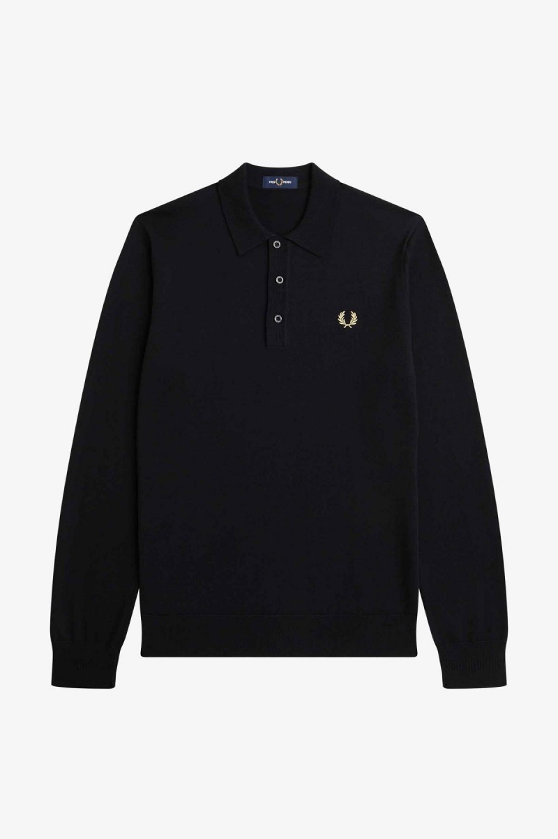 Prendas De Punto Fred Perry Long Sleeve De Punto Shirt Hombre Negros | GMXUC27168