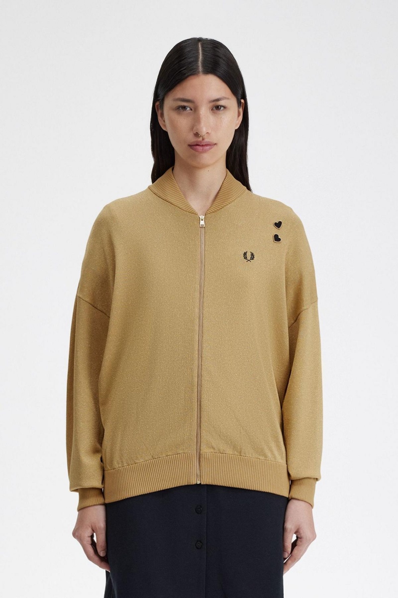 Prendas De Punto Fred Perry Metallic De Punto Bomber Jacket Mujer Dorados | MMXHR62614