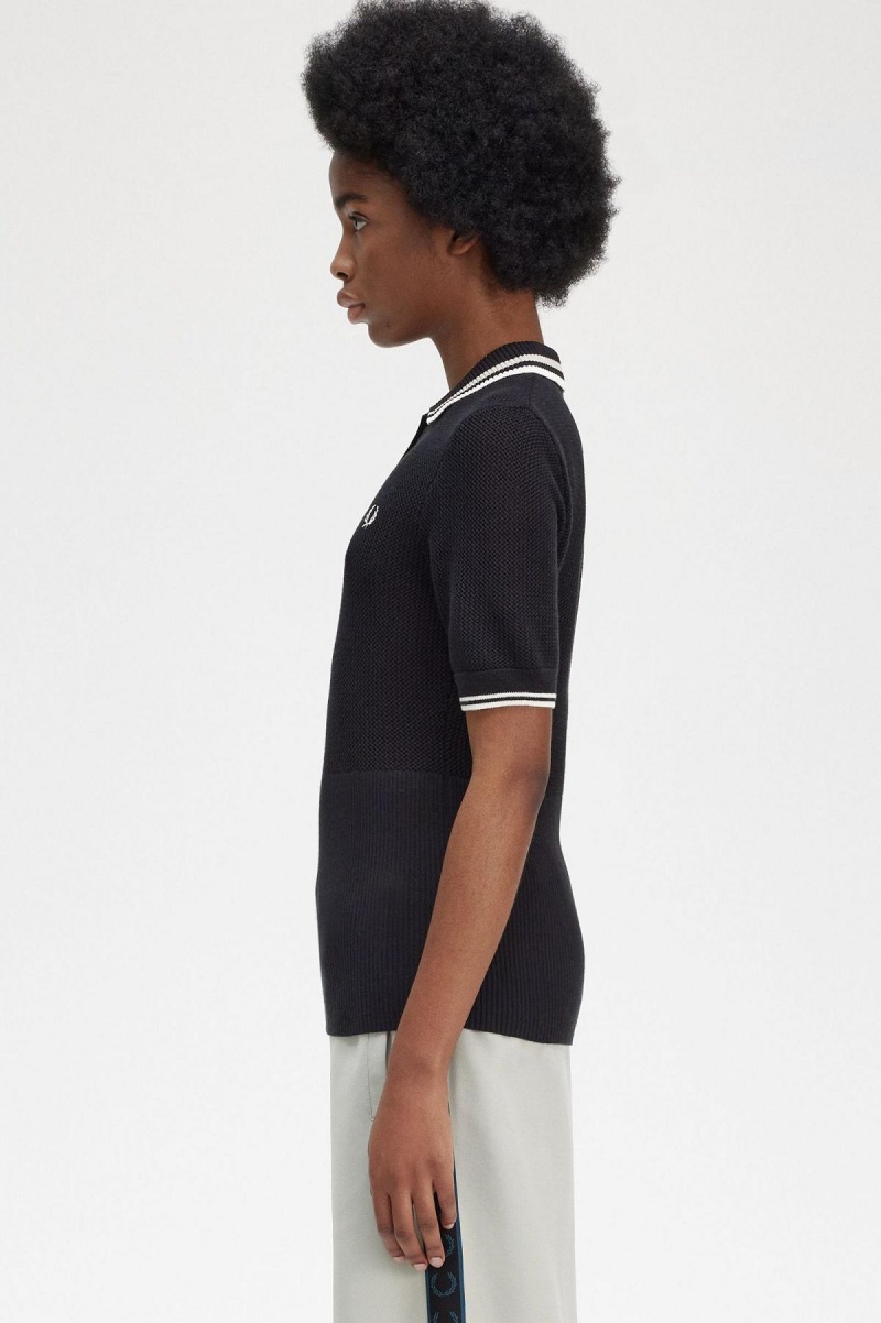 Prendas De Punto Fred Perry Open-De Punto Shirt Mujer Negros | FMXUI85779