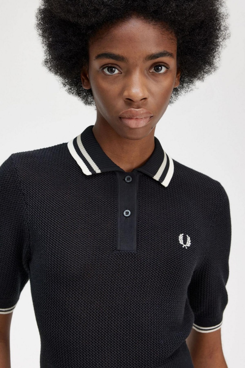 Prendas De Punto Fred Perry Open-De Punto Shirt Mujer Negros | FMXUI85779