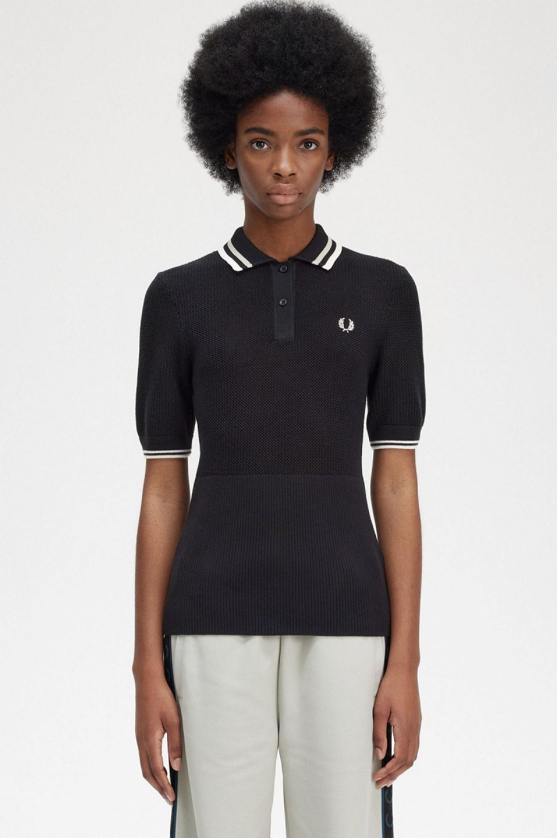 Prendas De Punto Fred Perry Open-De Punto Shirt Mujer Negros | FMXUI85779