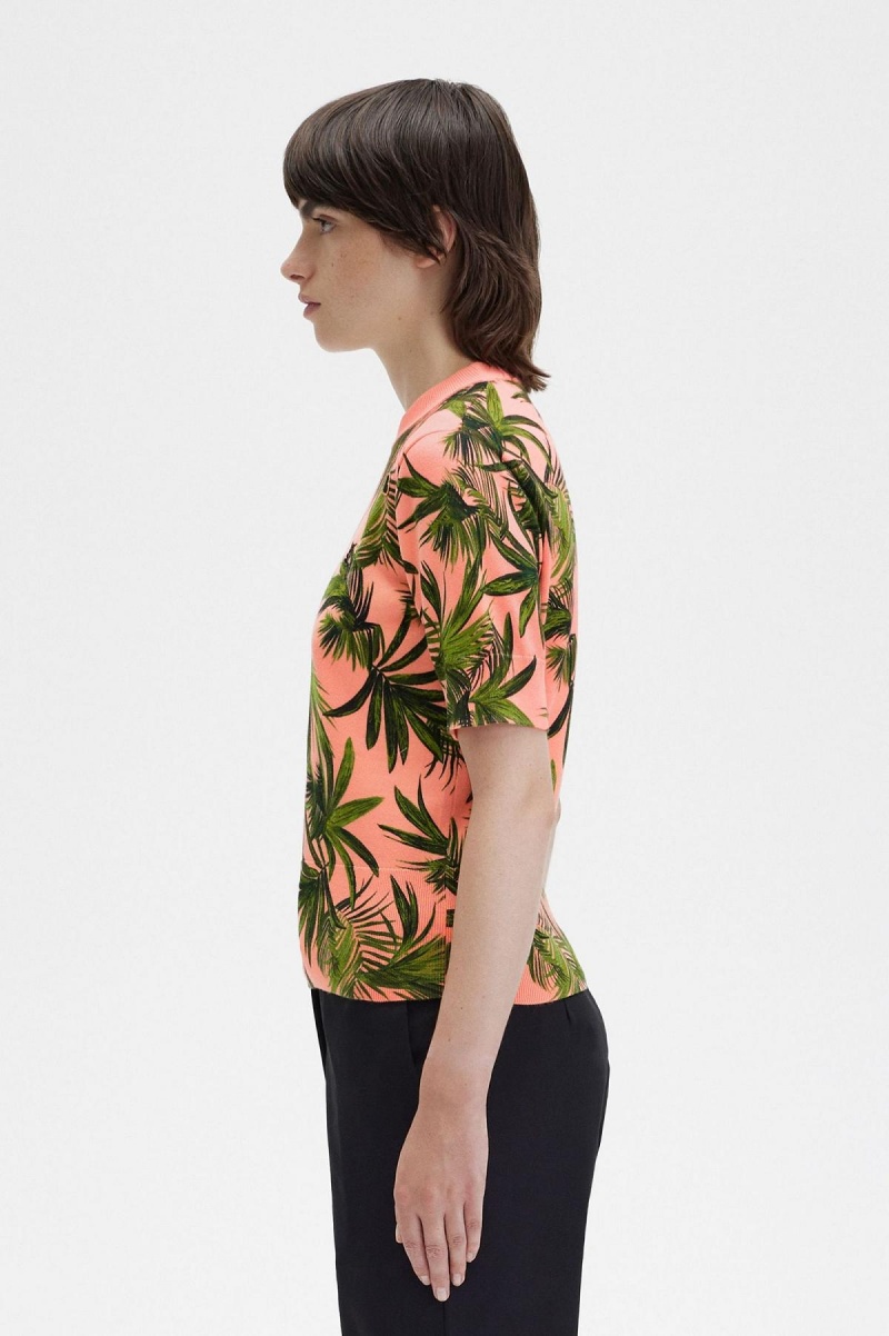 Prendas De Punto Fred Perry Palm Print Jumper Mujer Coral | LMXSX39649