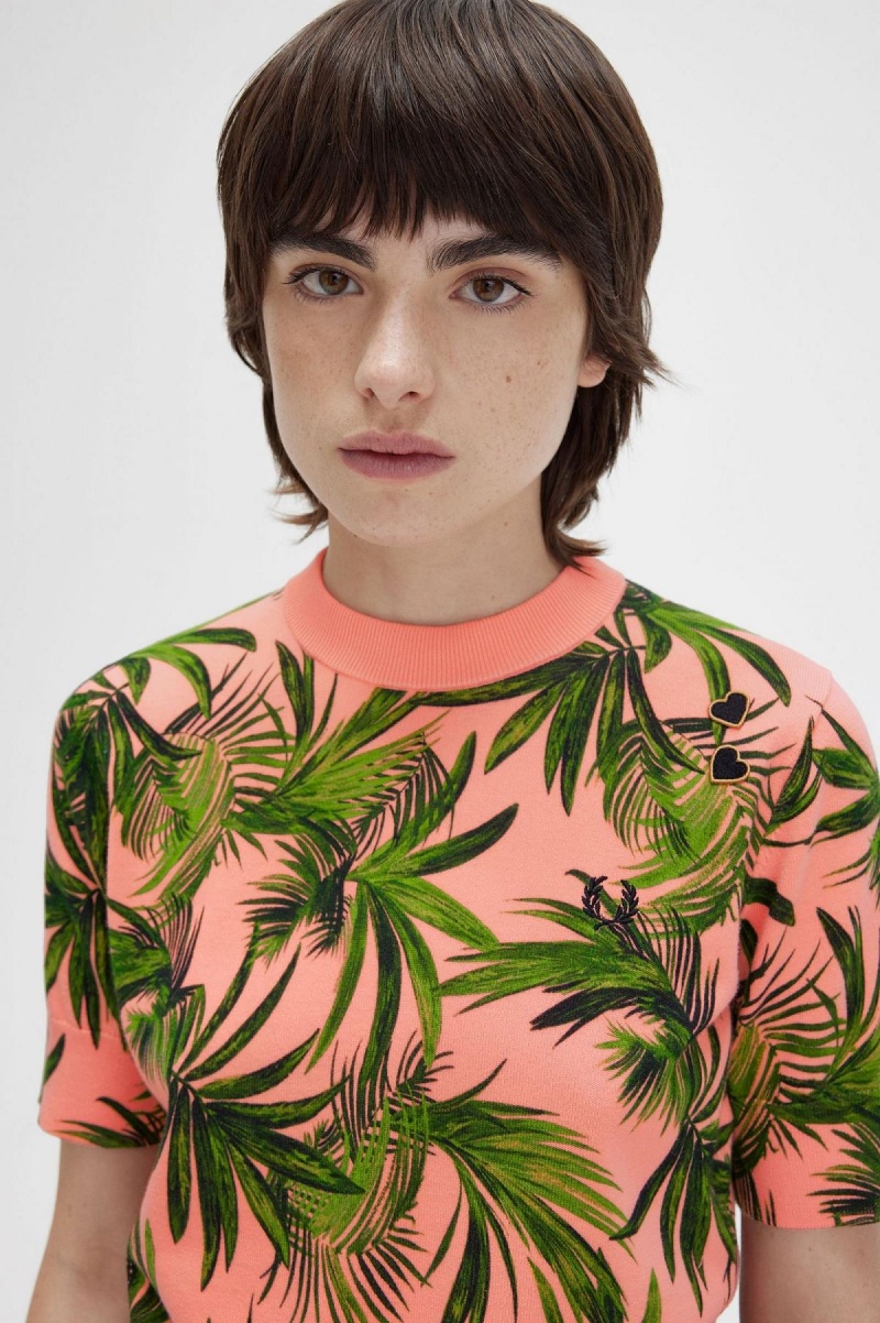 Prendas De Punto Fred Perry Palm Print Jumper Mujer Coral | LMXSX39649