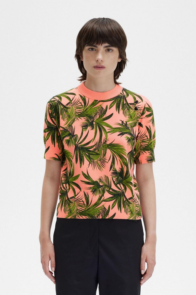 Prendas De Punto Fred Perry Palm Print Jumper Mujer Coral | LMXSX39649