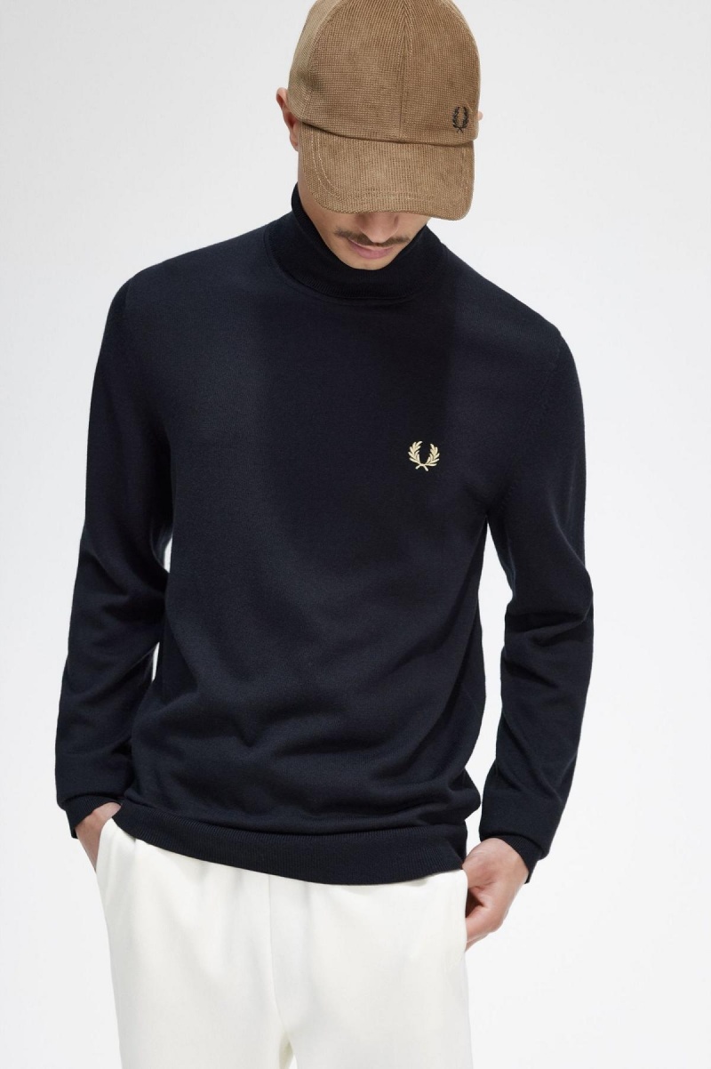 Prendas De Punto Fred Perry Roll Neck Jumper Hombre Negros | MXEGJ52299