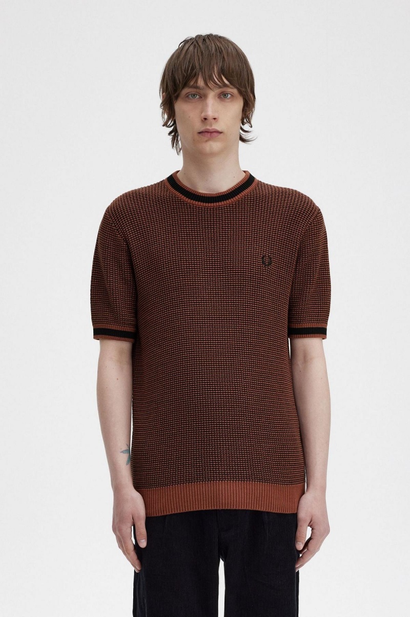 Prendas De Punto Fred Perry Textured De Punto T-Shirt Hombre Marrom | MXICD37498