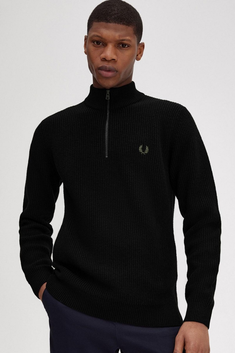 Prendas De Punto Fred Perry Textured Half Zip Jumper Hombre Negros | MMXHR75647