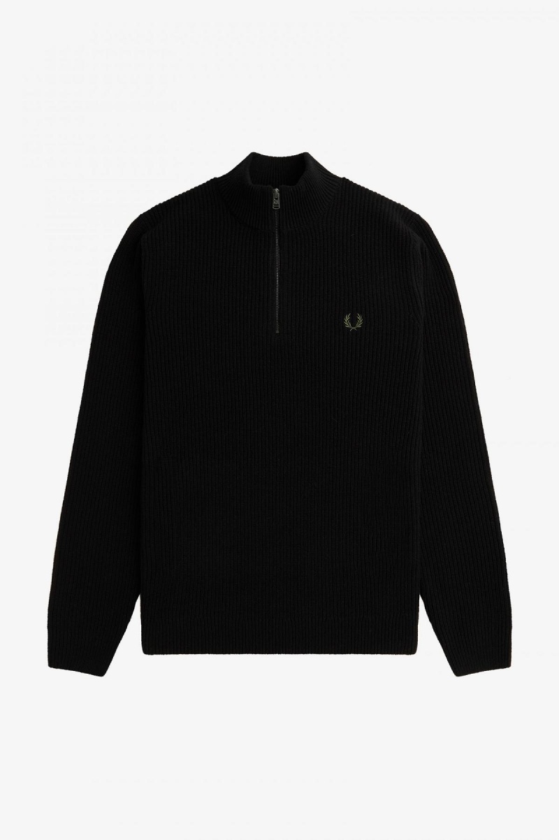 Prendas De Punto Fred Perry Textured Half Zip Jumper Hombre Negros | MMXHR75647