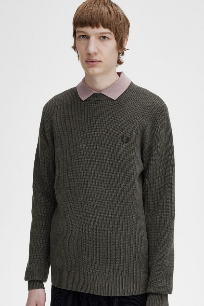 Prendas De Punto Fred Perry Textured Lambswool Jumper Hombre Verdes | EMXHC76836