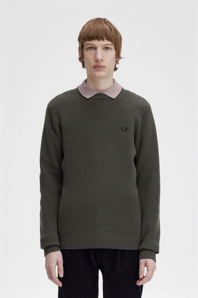 Prendas De Punto Fred Perry Textured Lambswool Jumper Hombre Verdes | EMXHC76836