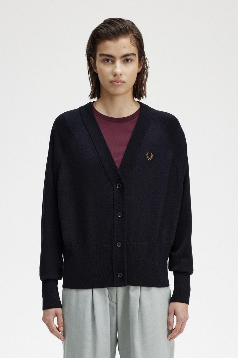 Prendas De Punto Fred Perry V-Neck Cardigan Mujer Azul Marino | MXNZX85391