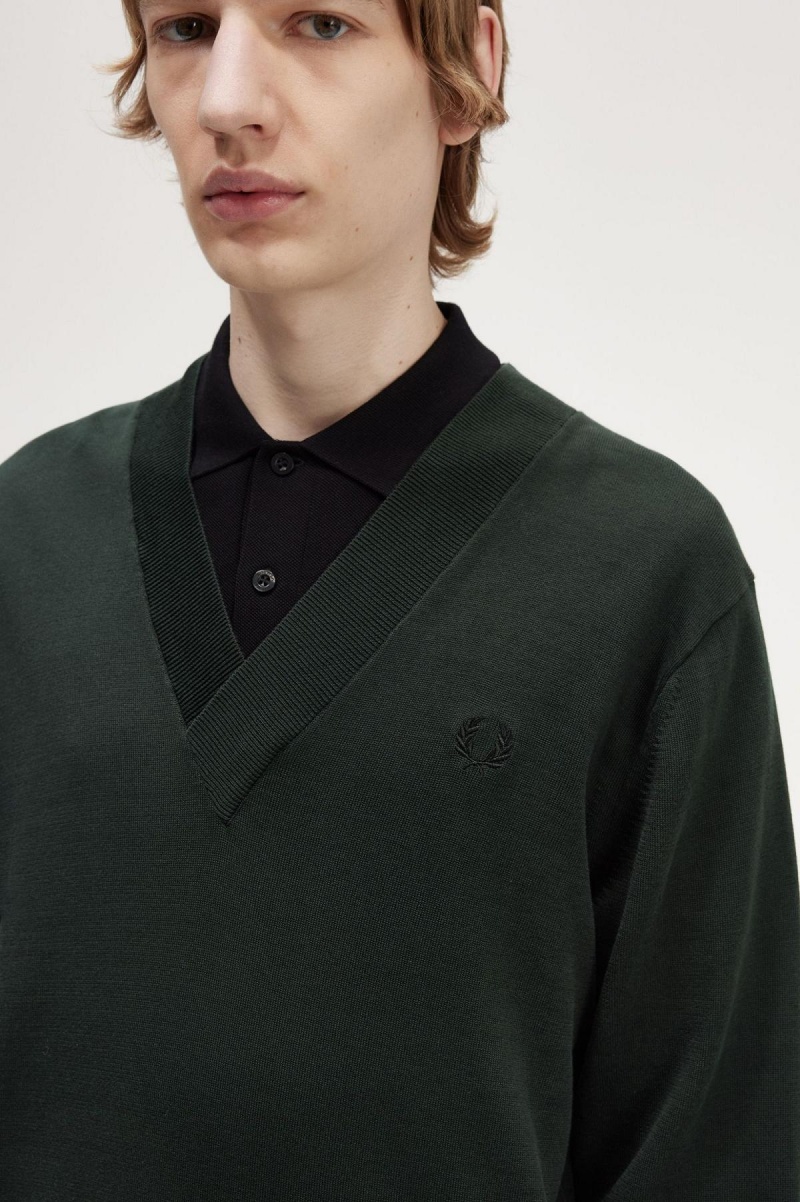 Prendas De Punto Fred Perry V-Neck Jumper Hombre Verdes | MXXBR86851