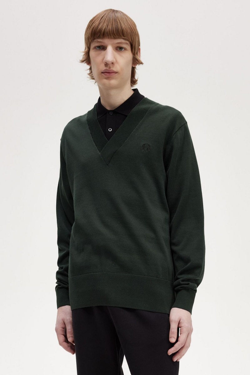 Prendas De Punto Fred Perry V-Neck Jumper Hombre Verdes | MXXBR86851