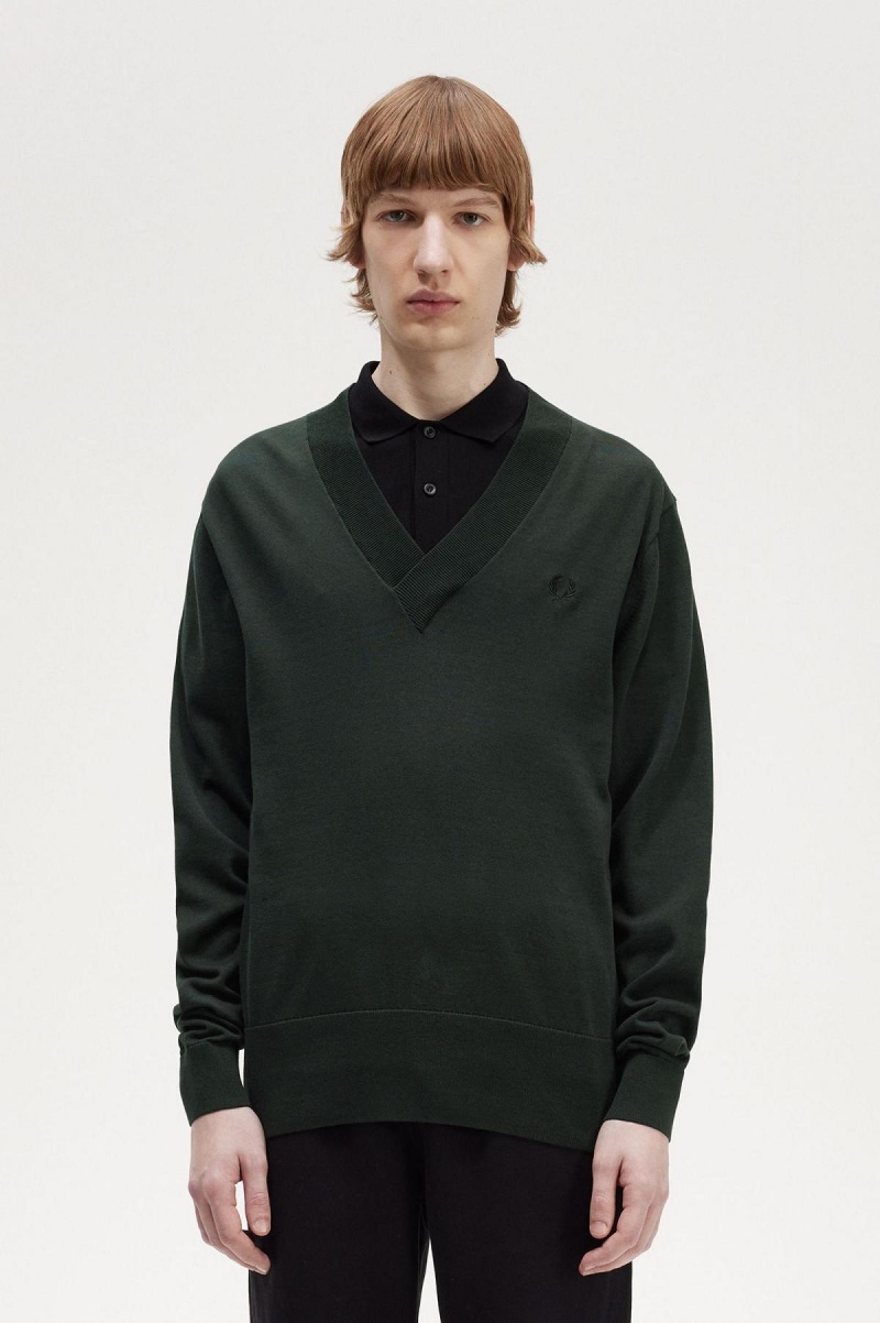 Prendas De Punto Fred Perry V-Neck Jumper Hombre Verdes | MXXBR86851