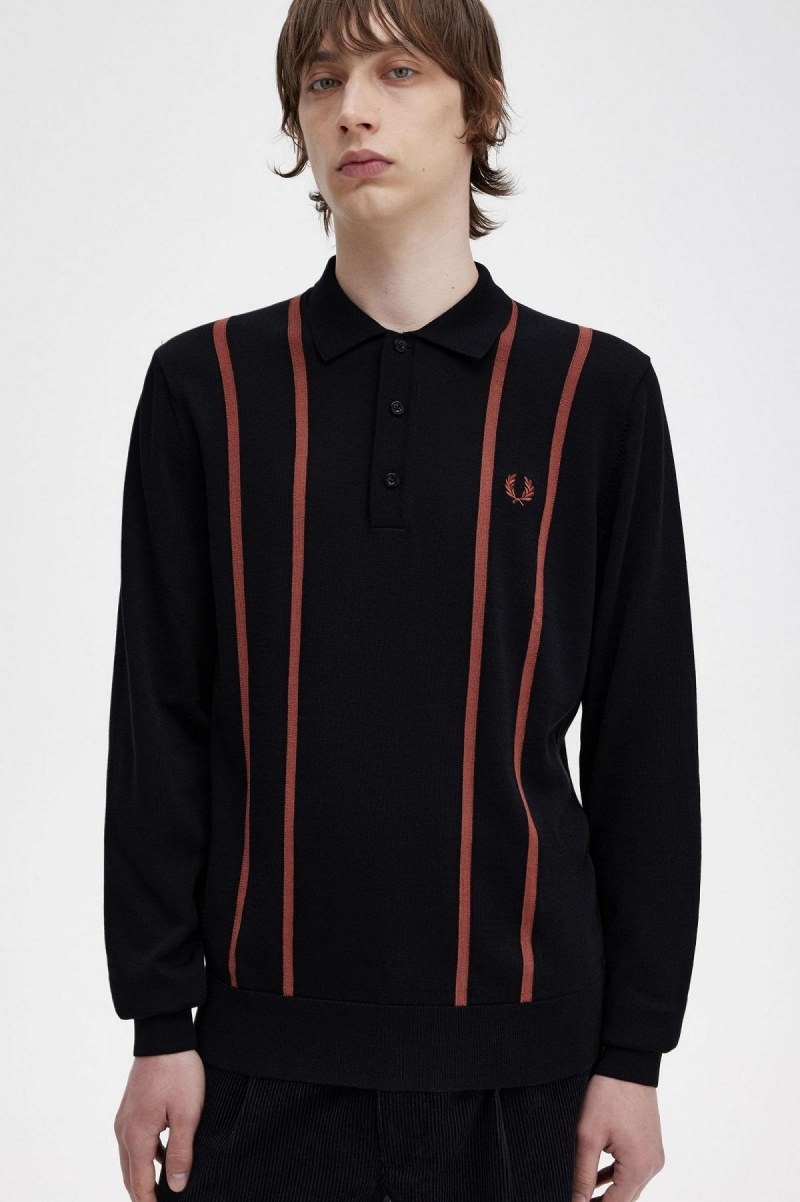 Prendas De Punto Fred Perry Vertical Stripe De Punto Shirt Hombre Negros | AMXDF36578