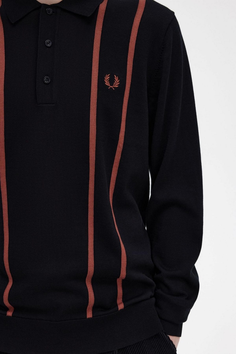 Prendas De Punto Fred Perry Vertical Stripe De Punto Shirt Hombre Negros | AMXDF36578