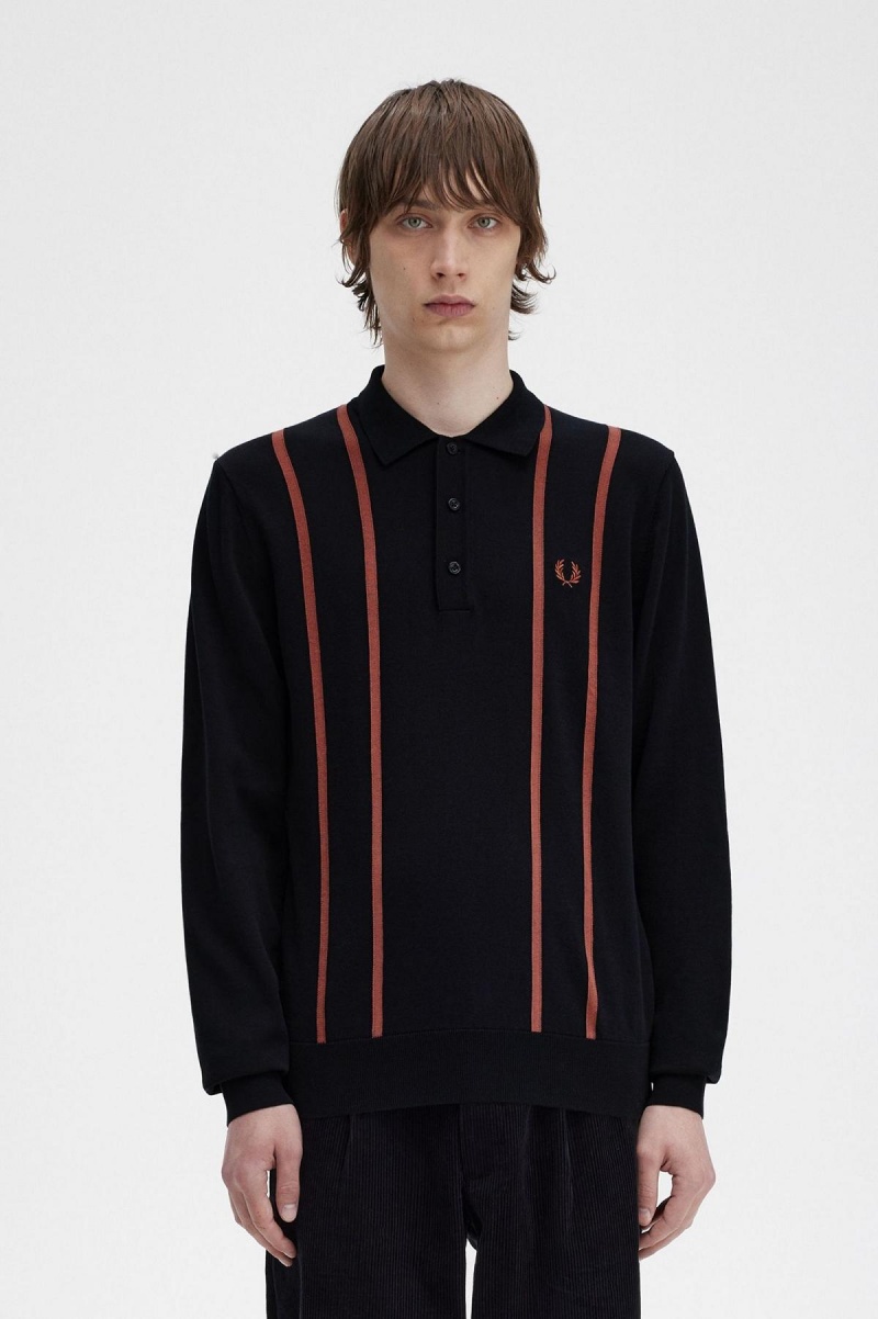 Prendas De Punto Fred Perry Vertical Stripe De Punto Shirt Hombre Negros | AMXDF36578