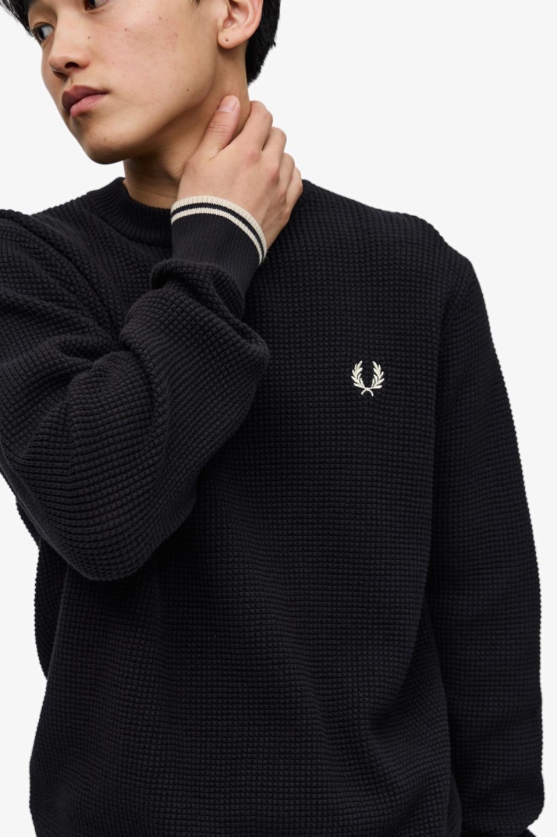 Prendas De Punto Fred Perry Waffle Stitch Jumper Hombre Negros | MXCIF62657