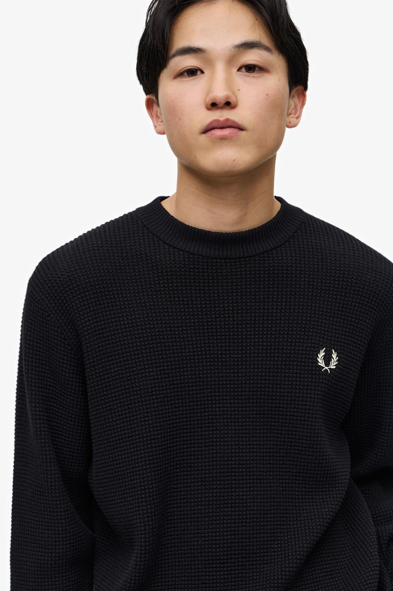 Prendas De Punto Fred Perry Waffle Stitch Jumper Hombre Negros | MXCIF62657