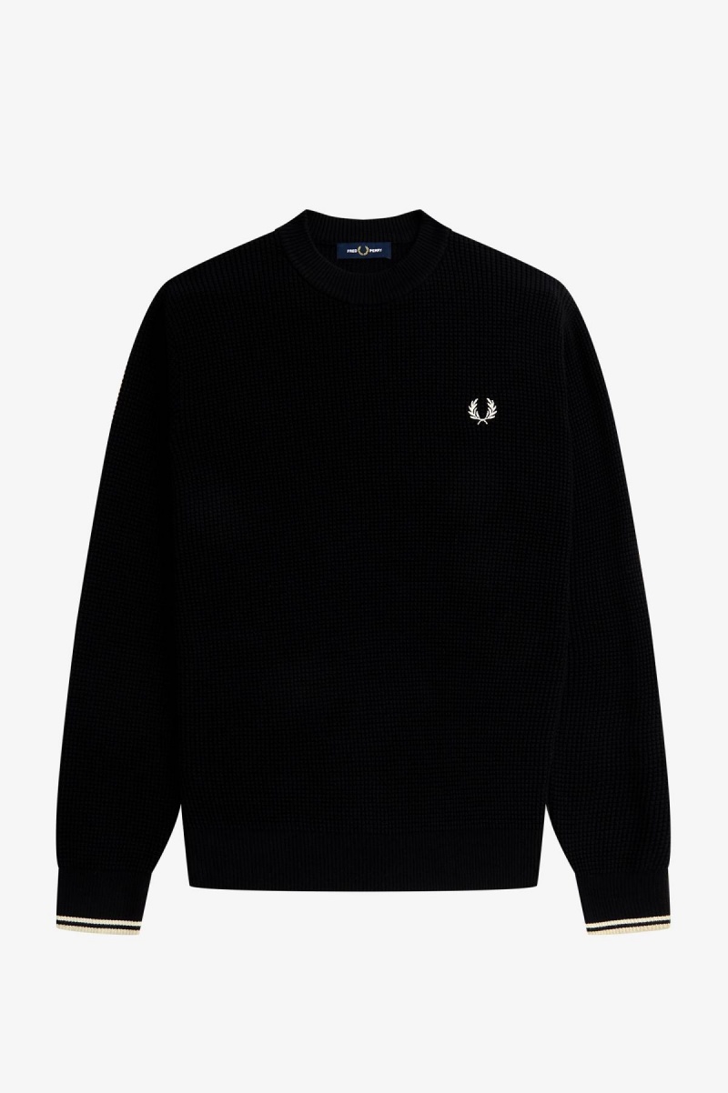 Prendas De Punto Fred Perry Waffle Stitch Jumper Hombre Negros | MXCIF62657