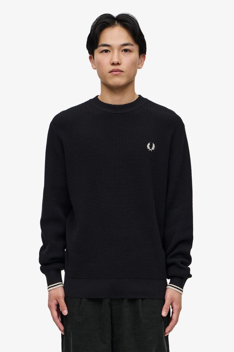 Prendas De Punto Fred Perry Waffle Stitch Jumper Hombre Negros | MXCIF62657