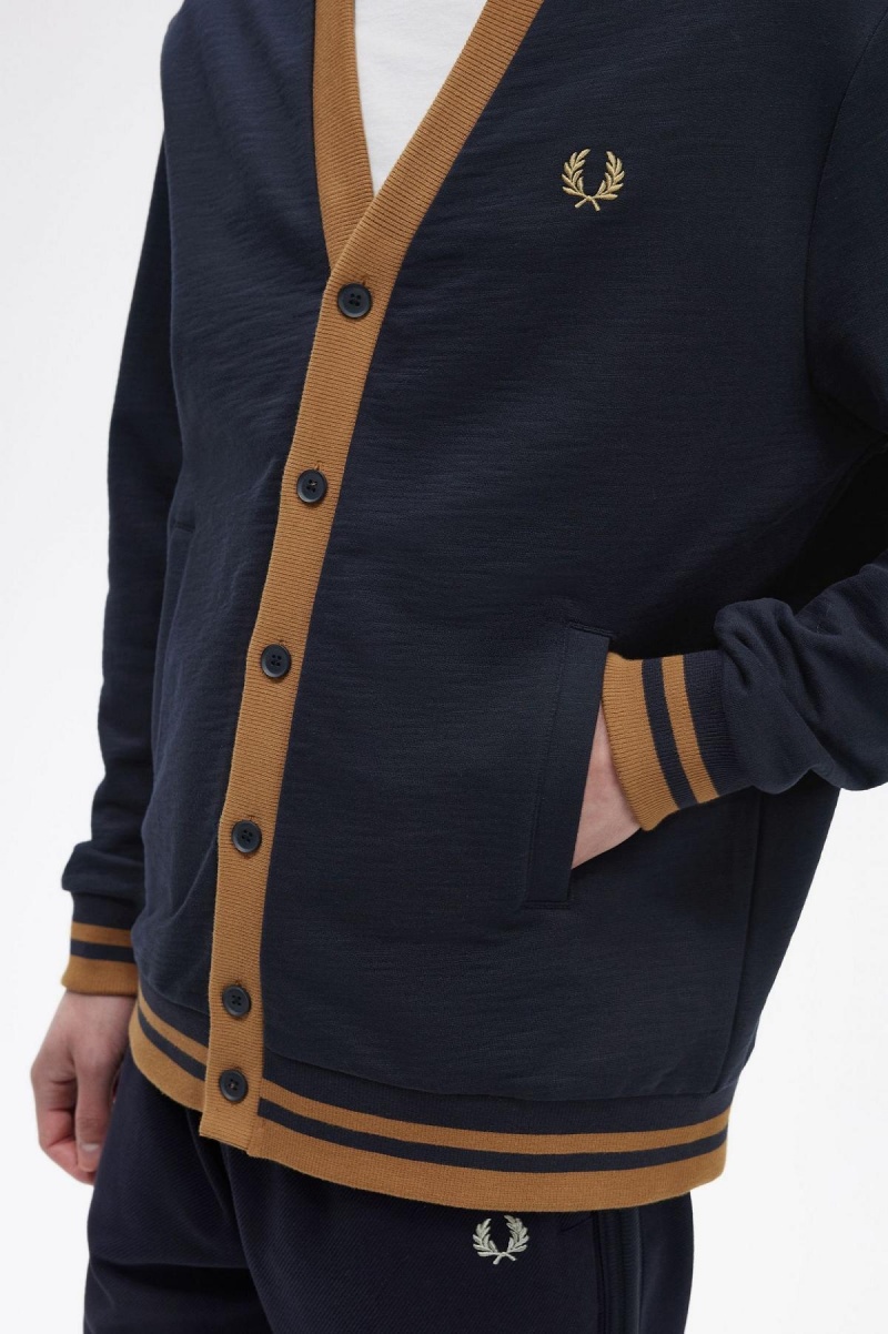 Sudaderas Fred Perry Button Through Hombre Azul Marino | MXEAH80136