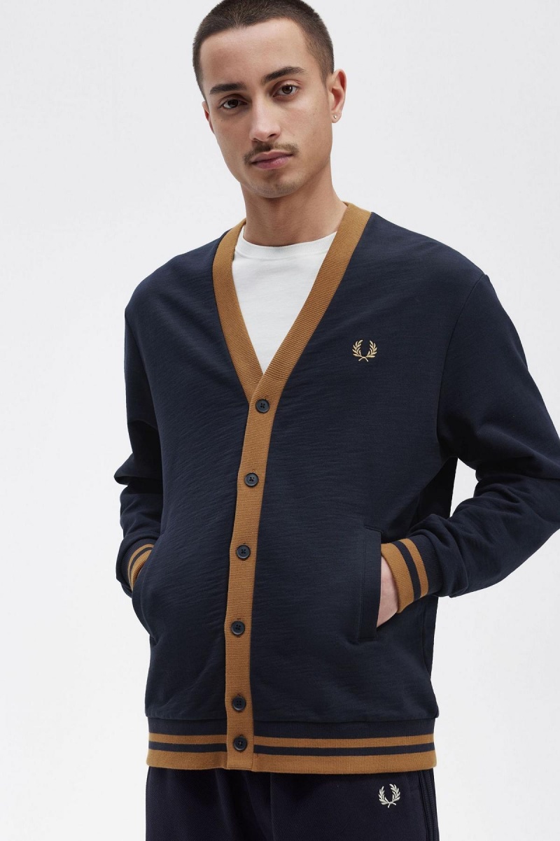 Sudaderas Fred Perry Button Through Hombre Azul Marino | MXEAH80136