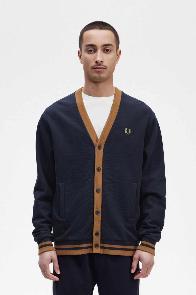 Sudaderas Fred Perry Button Through Hombre Azul Marino | MXEAH80136